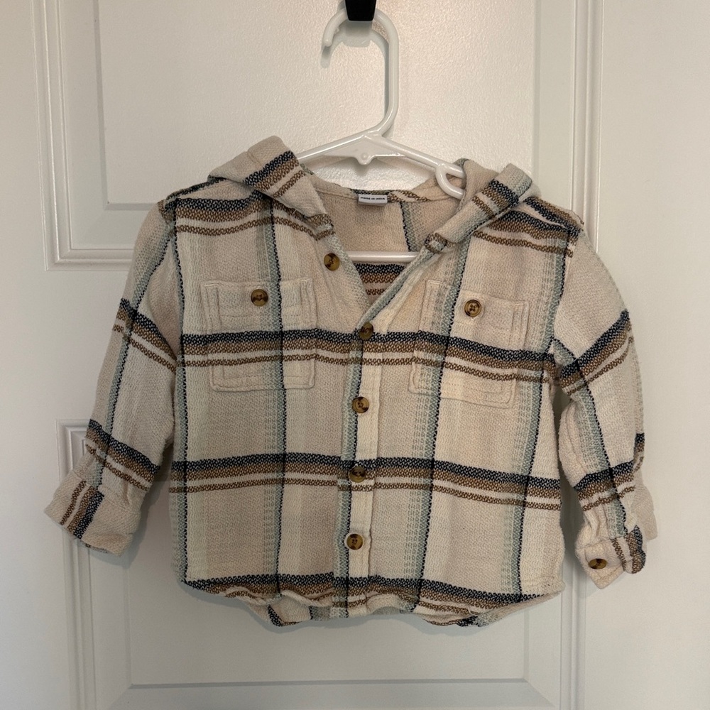 Old Navy Boys Plaid Hooded Button-Up Flannel Shirt 18-24M